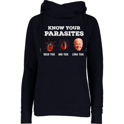 Know Your Parasites Anti Joe Biden Deer Tick, Dog Tick Womens Funnel Neck Pullover Hood