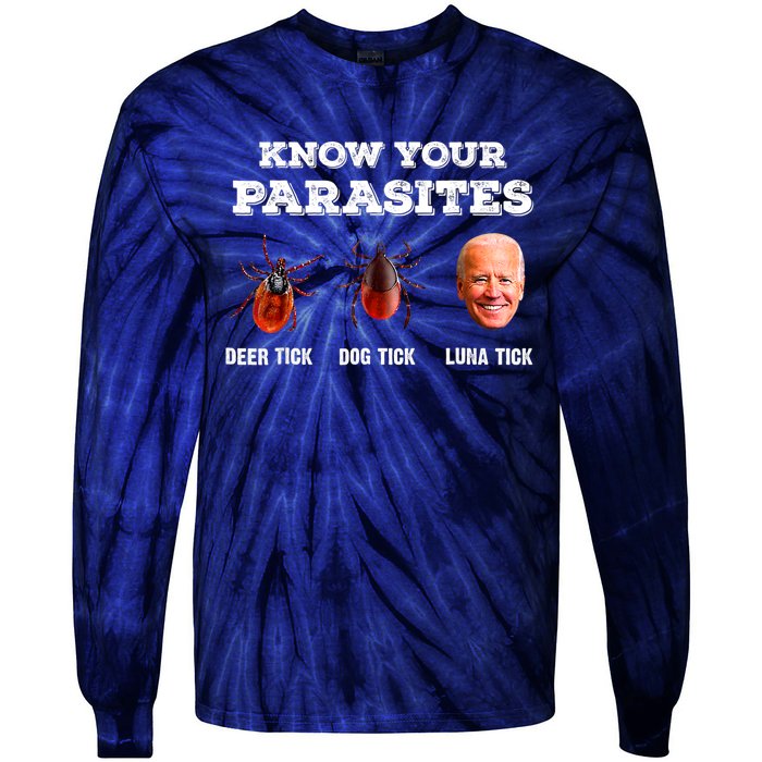 Know Your Parasites Anti Joe Biden Deer Tick, Dog Tick Tie-Dye Long Sleeve Shirt