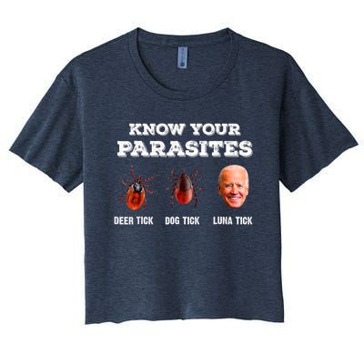 Know Your Parasites Anti Joe Biden Deer Tick, Dog Tick Women's Crop Top Tee