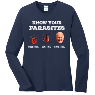 Know Your Parasites Anti Joe Biden Deer Tick, Dog Tick Ladies Long Sleeve Shirt