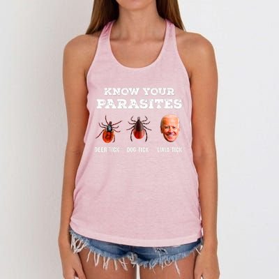 Know Your Parasites Anti Joe Biden Deer Tick, Dog Tick Women's Knotted Racerback Tank