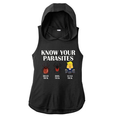 Know Your Parasites Anti Trump Democrat Vote Kamala Ladies PosiCharge Tri-Blend Wicking Draft Hoodie Tank