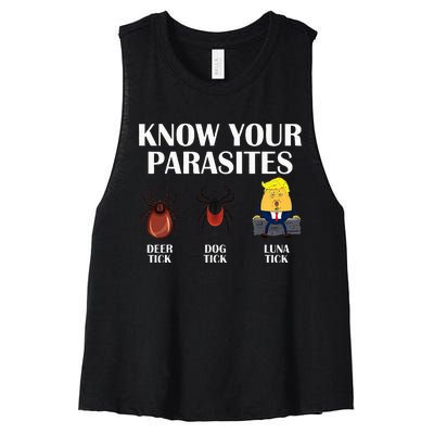 Know Your Parasites Anti Trump Democrat Vote Kamala Women's Racerback Cropped Tank