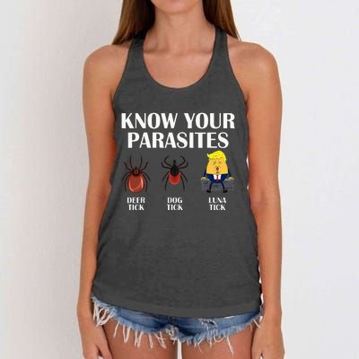 Know Your Parasites Anti Trump Democrat Vote Kamala Women's Knotted Racerback Tank