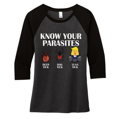 Know Your Parasites Anti Trump Democrat Vote Kamala Women's Tri-Blend 3/4-Sleeve Raglan Shirt