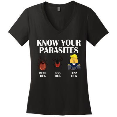 Know Your Parasites Anti Trump Democrat Vote Kamala Women's V-Neck T-Shirt