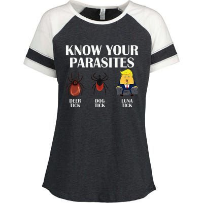 Know Your Parasites Anti Trump Democrat Vote Kamala Enza Ladies Jersey Colorblock Tee