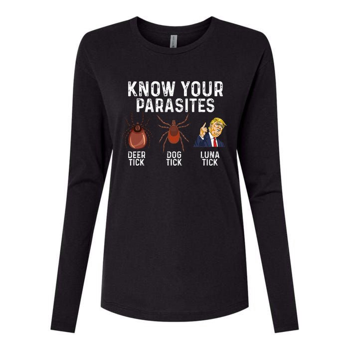 Know Your Parasites Deer Tick Dog Tick Luna Tick Anti Trump Womens Cotton Relaxed Long Sleeve T-Shirt