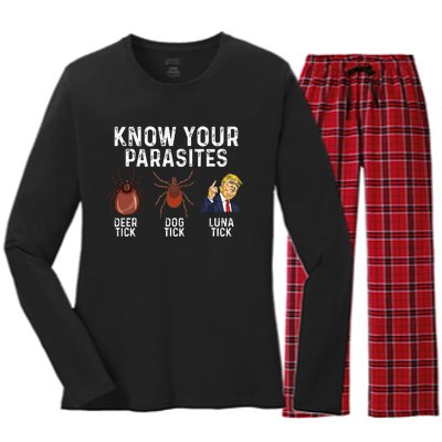 Know Your Parasites Deer Tick Dog Tick Luna Tick Anti Trump Women's Long Sleeve Flannel Pajama Set 