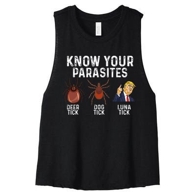 Know Your Parasites Deer Tick Dog Tick Luna Tick Anti Trump Women's Racerback Cropped Tank