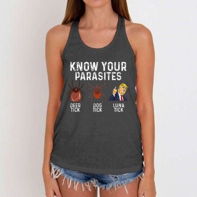 Know Your Parasites Deer Tick Dog Tick Luna Tick Anti Trump Women's Knotted Racerback Tank