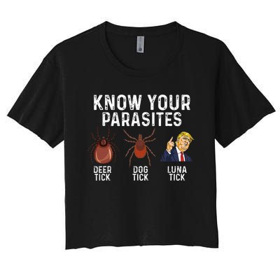 Know Your Parasites Deer Tick Dog Tick Luna Tick Anti Trump Women's Crop Top Tee