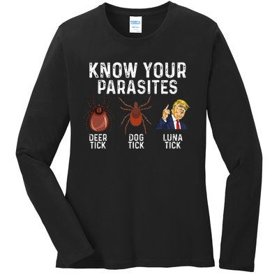 Know Your Parasites Deer Tick Dog Tick Luna Tick Anti Trump Ladies Long Sleeve Shirt