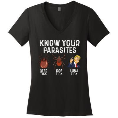 Know Your Parasites Deer Tick Dog Tick Luna Tick Anti Trump Women's V-Neck T-Shirt