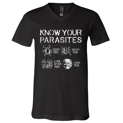 Know Your Parasites Funny Anti Against Joe Biden Lunatic V-Neck T-Shirt