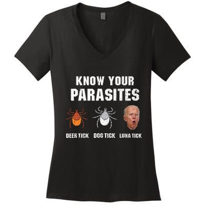 Know Your Parasites Anti Joe Biden Women's V-Neck T-Shirt