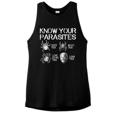 Know Your Parasites Tick Biden (On Back) TShirt Ladies PosiCharge Tri-Blend Wicking Tank