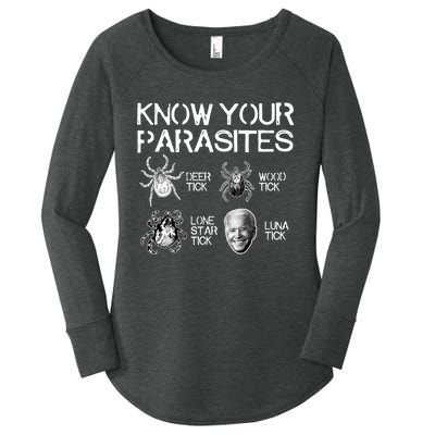 Know Your Parasites Tick Biden (On Back) TShirt Women's Perfect Tri Tunic Long Sleeve Shirt