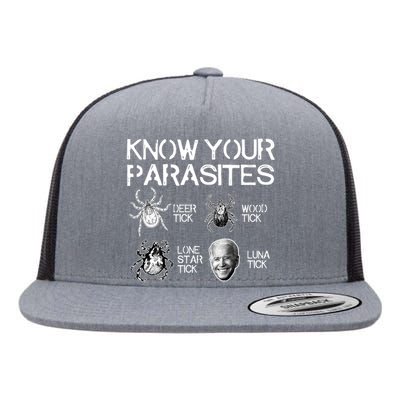 Know Your Parasites Tick Biden (On Back) TShirt Flat Bill Trucker Hat