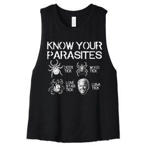 Know Your Parasites Tick Biden (On Back) TShirt Women's Racerback Cropped Tank