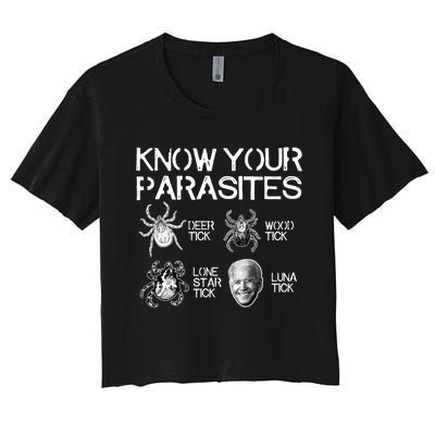 Know Your Parasites Tick Biden (On Back) TShirt Women's Crop Top Tee