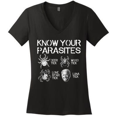 Know Your Parasites Tick Biden (On Back) TShirt Women's V-Neck T-Shirt