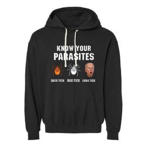 Know Your Parasites Anti Joe Biden Garment-Dyed Fleece Hoodie