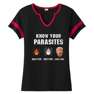 Know Your Parasites Funny Anti Trump Ladies Halftime Notch Neck Tee