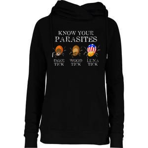 Know Your Parasites Anti Trump Luna Tick Funny Womens Funnel Neck Pullover Hood