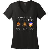 Know Your Parasites Anti Trump Luna Tick Funny Women's V-Neck T-Shirt