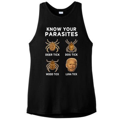 Know Your Parasites Funny Anti Joe Biden (On Back) Ladies PosiCharge Tri-Blend Wicking Tank