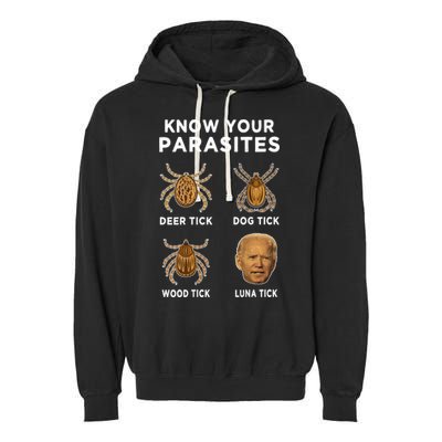 Know Your Parasites Funny Anti Joe Biden (On Back) Garment-Dyed Fleece Hoodie