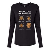 Know Your Parasites Funny Anti Joe Biden (On Back) Womens Cotton Relaxed Long Sleeve T-Shirt