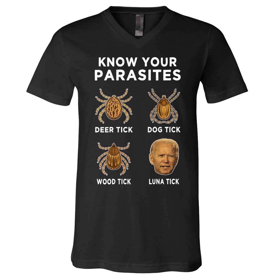 Know Your Parasites Funny Anti Joe Biden (On Back) V-Neck T-Shirt