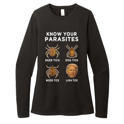 Know Your Parasites Funny Anti Joe Biden (On Back) Womens CVC Long Sleeve Shirt