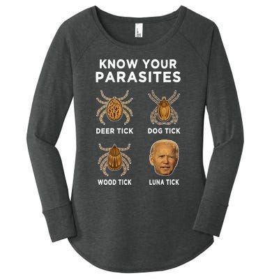 Know Your Parasites Funny Anti Joe Biden (On Back) Women's Perfect Tri Tunic Long Sleeve Shirt