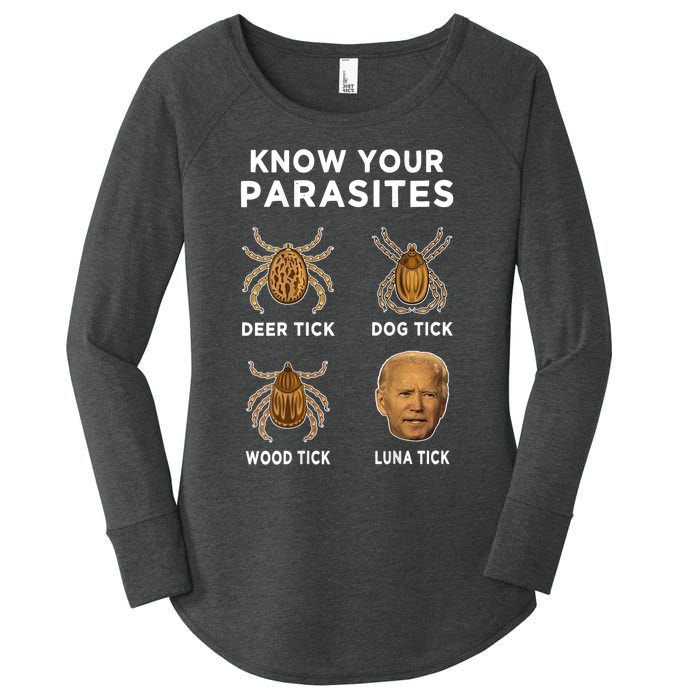 Know Your Parasites Funny Anti Joe Biden (On Back) Women's Perfect Tri Tunic Long Sleeve Shirt