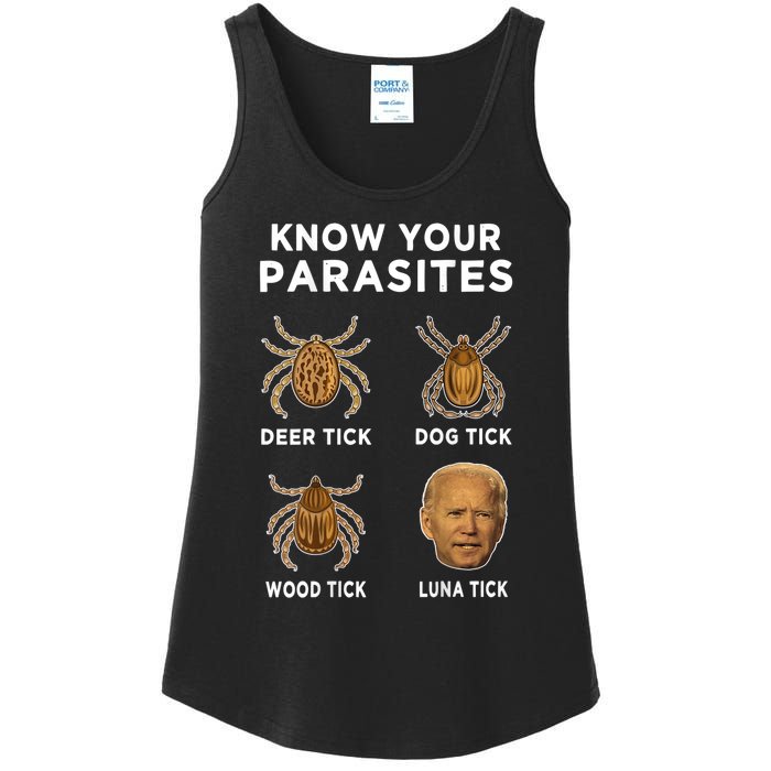 Know Your Parasites Funny Anti Joe Biden (On Back) Ladies Essential Tank