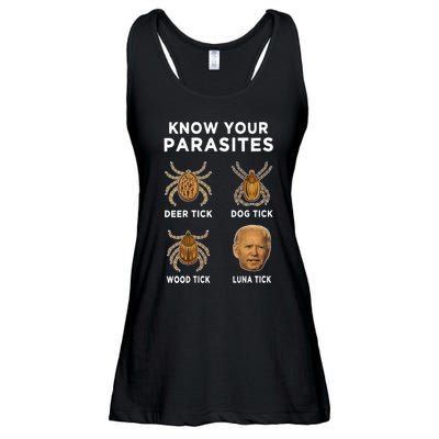 Know Your Parasites Funny Anti Joe Biden (On Back) Ladies Essential Flowy Tank