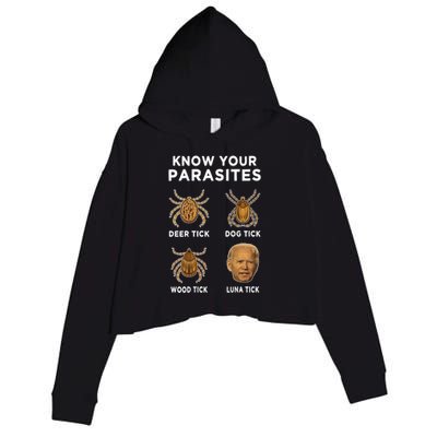 Know Your Parasites Funny Anti Joe Biden (On Back) Crop Fleece Hoodie