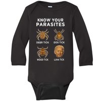 Know Your Parasites Funny Anti Joe Biden (On Back) Baby Long Sleeve Bodysuit