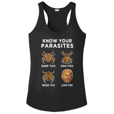 Know Your Parasites Funny Anti Joe Biden (On Back) Ladies PosiCharge Competitor Racerback Tank