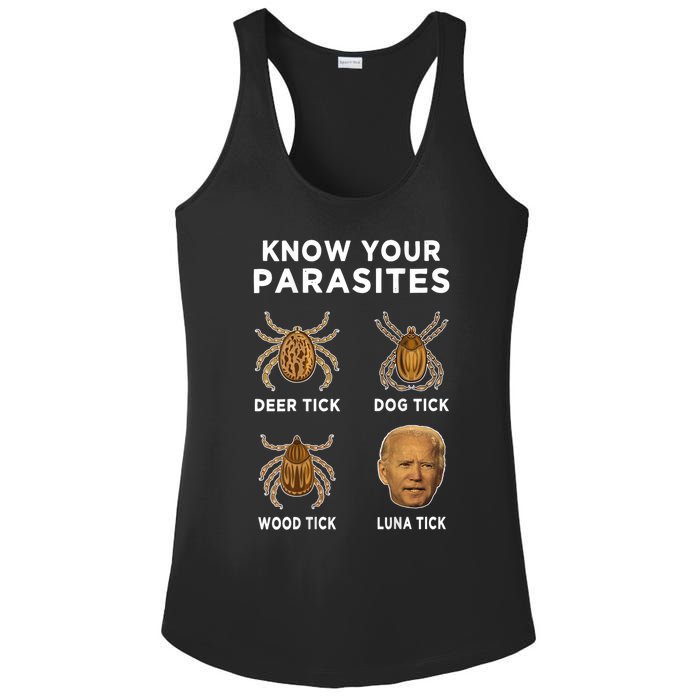 Know Your Parasites Funny Anti Joe Biden (On Back) Ladies PosiCharge Competitor Racerback Tank