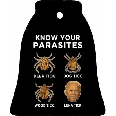 Know Your Parasites Funny Anti Joe Biden (On Back) Ceramic Bell Ornament