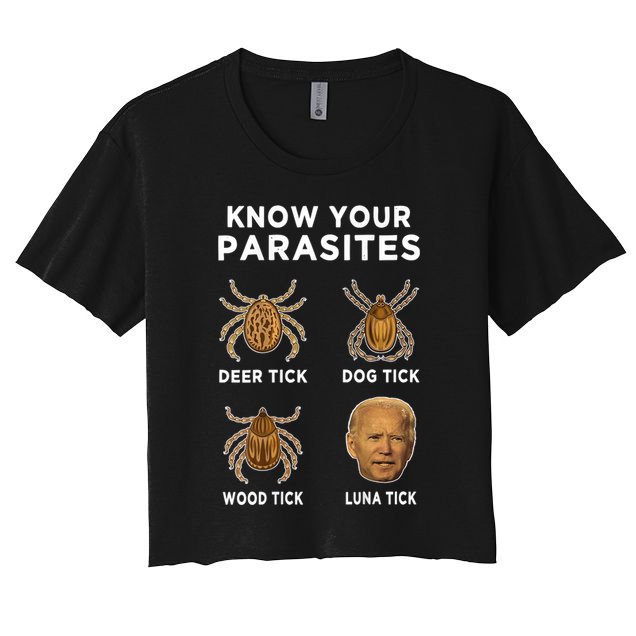Know Your Parasites Funny Anti Joe Biden (On Back) Crop Top