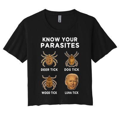 Know Your Parasites Funny Anti Joe Biden (On Back) Women's Crop Top Tee