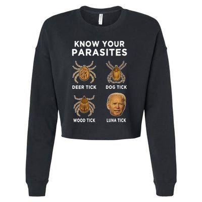 Know Your Parasites Funny Anti Joe Biden (On Back) Cropped Pullover Crew