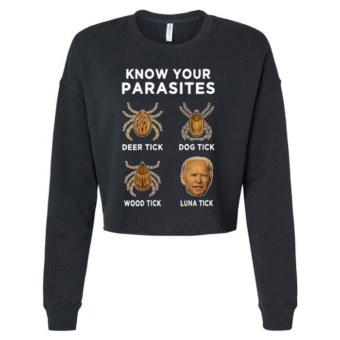 Know Your Parasites Funny Anti Joe Biden (On Back) Cropped Pullover Crew