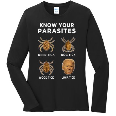 Know Your Parasites Funny Anti Joe Biden (On Back) Ladies Long Sleeve Shirt