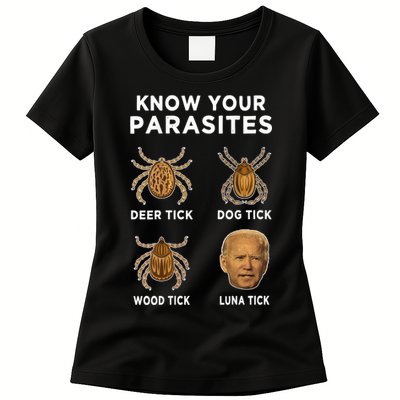 Know Your Parasites Funny Anti Joe Biden (On Back) Womens T-Shirt